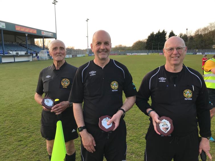 Referee Dave Badger and assistants Keith Amos and Steve Williams